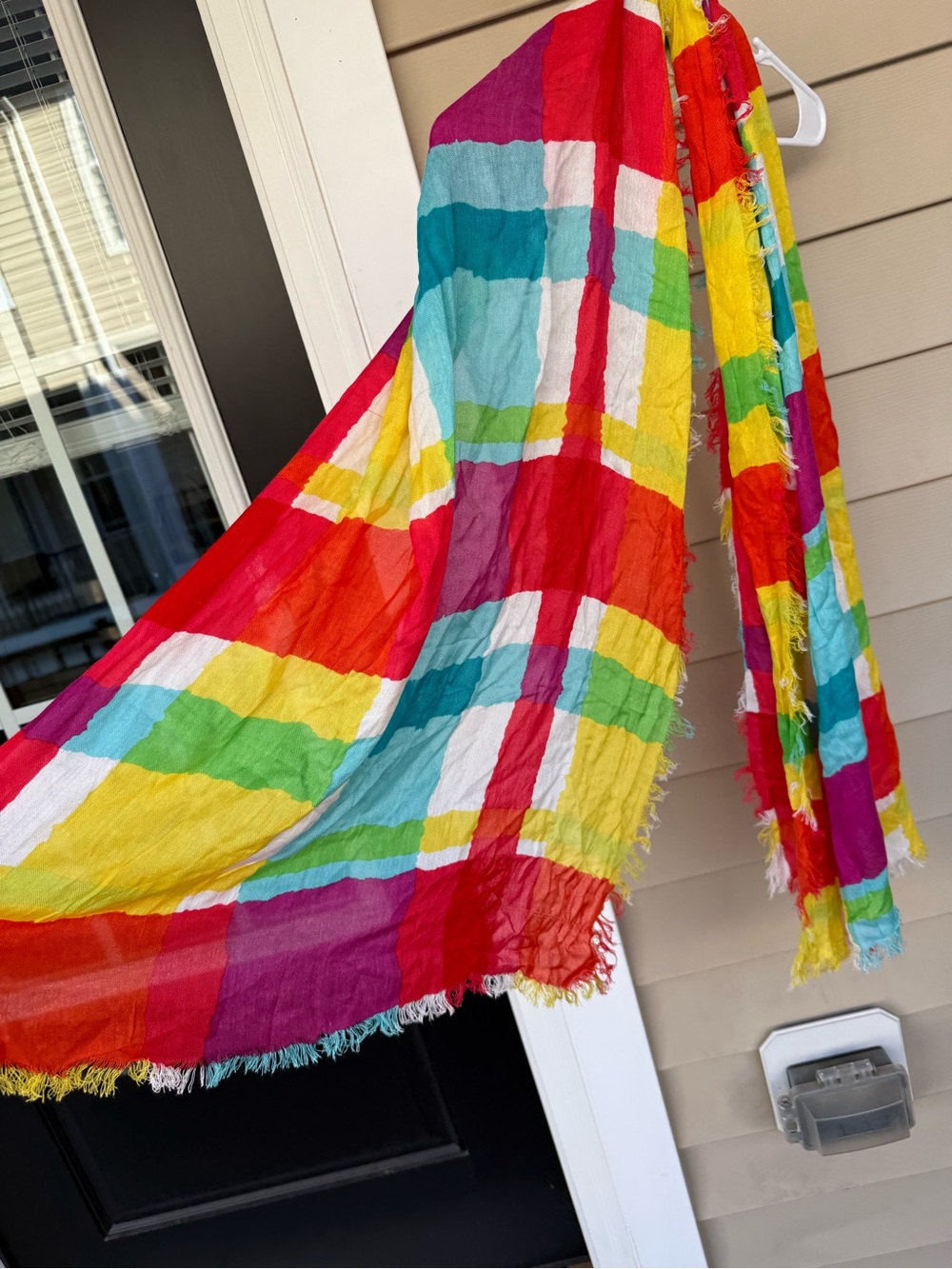 Echo New York Multicolor Plaid Fringe Scarf Wrap NWT